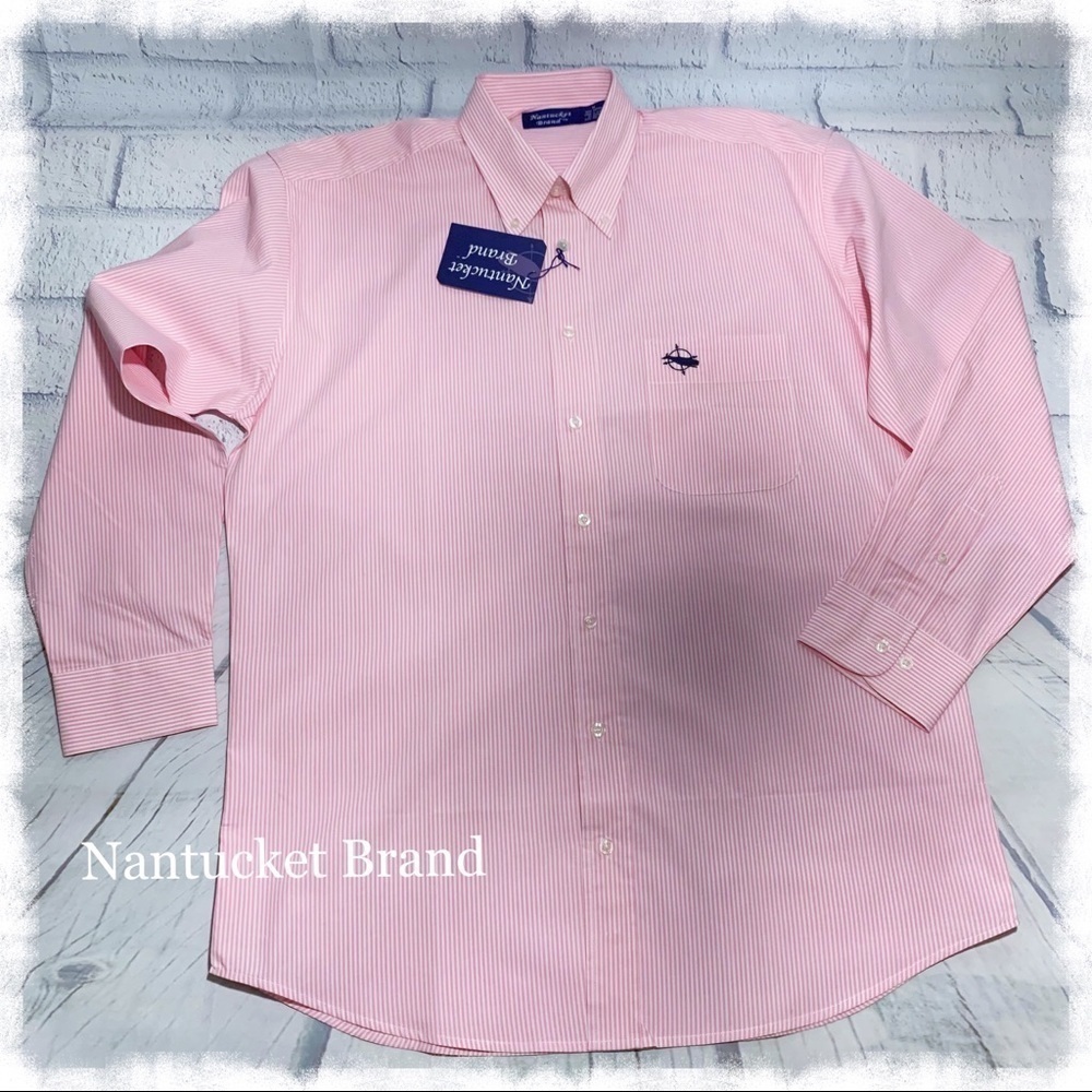 Nantucket Brand Mens Pink/White Stripe Button Down